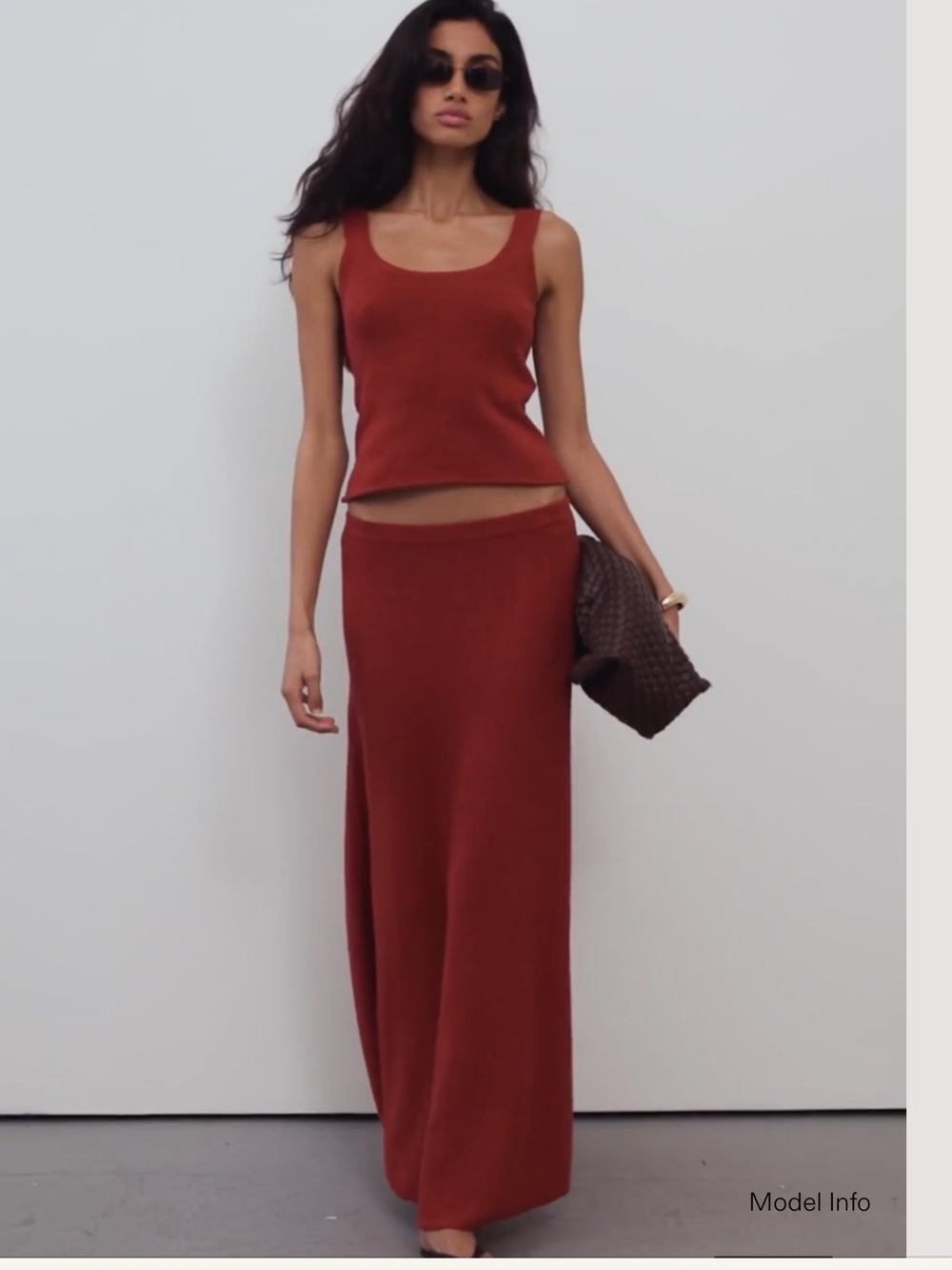 DISSH Rust Red Ribbed Maxi Shirt and Skirt Set